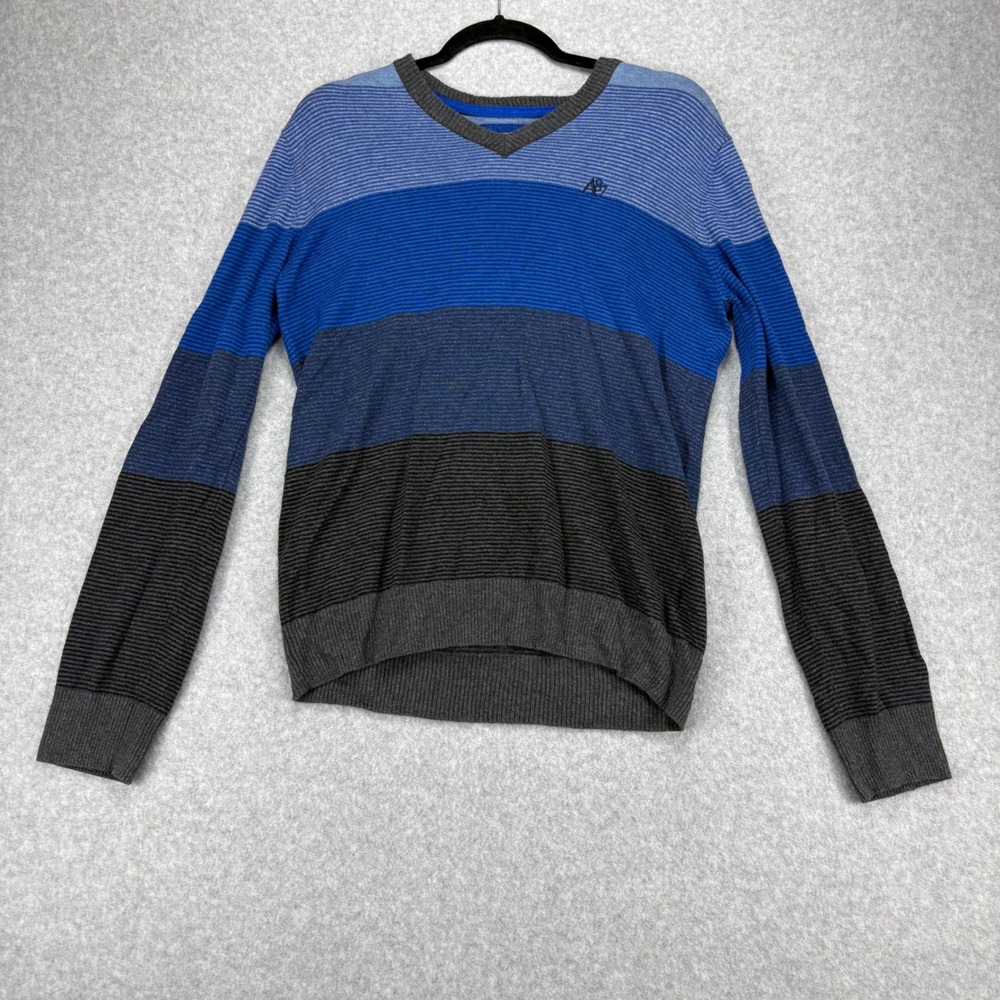 Aeropostale V-Neck Sweater Mens M Blue Striped Cotton Blend Knit Pullover Preppy